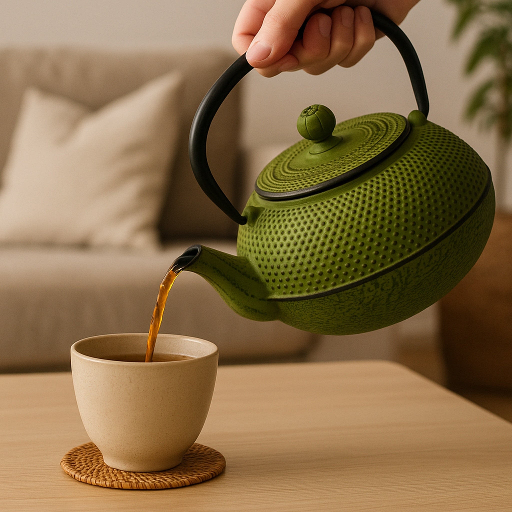 REGENT CAST IRON CHINESE TEAPOT LIME GREEN, 600ML