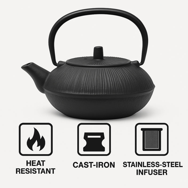 REGENT CAST IRON CHINESE TEAPOT BLACK, (850ML)