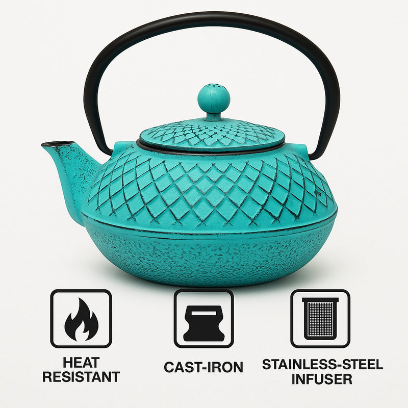 REGENT CAST IRON CHINESE TEAPOT TURQUOISE, (500ML)