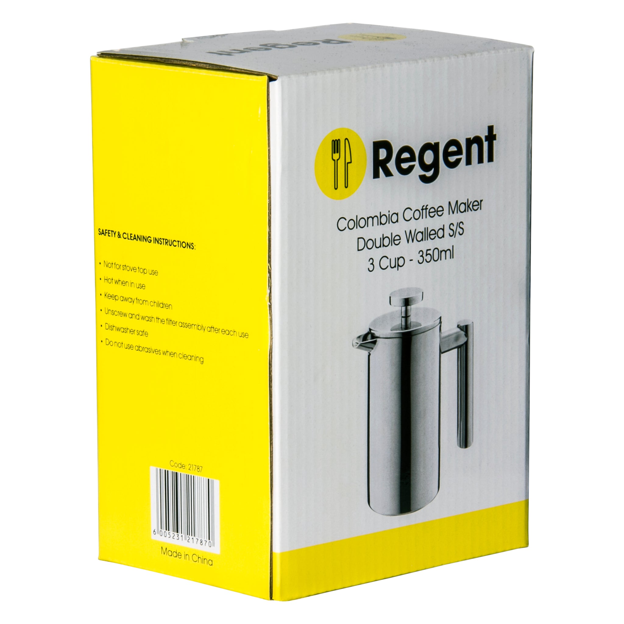 REGENT COLOMBIA COFFEE MAKER DOUBLE WALLED ST STEEL 3 CUP, 350ML