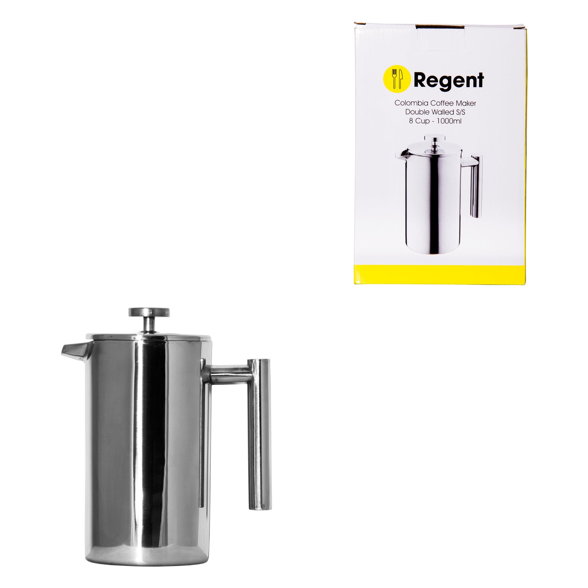 REGENT COLOMBIA COFFEE MAKER DOUBLE WALLED ST STEEL 8 CUP, 1L