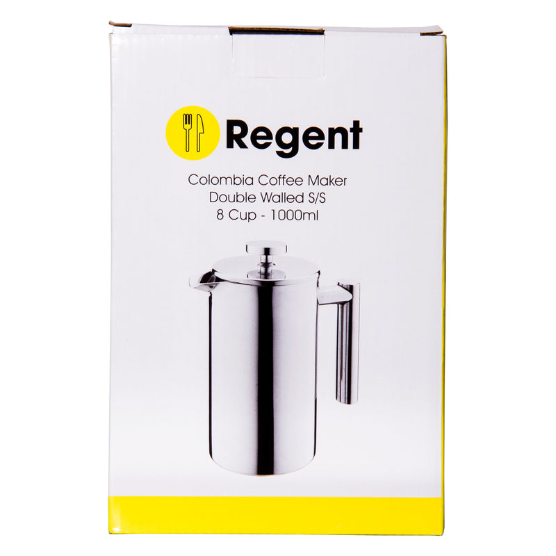 REGENT COLOMBIA COFFEE MAKER DOUBLE WALLED ST STEEL 8 CUP, (1LT)