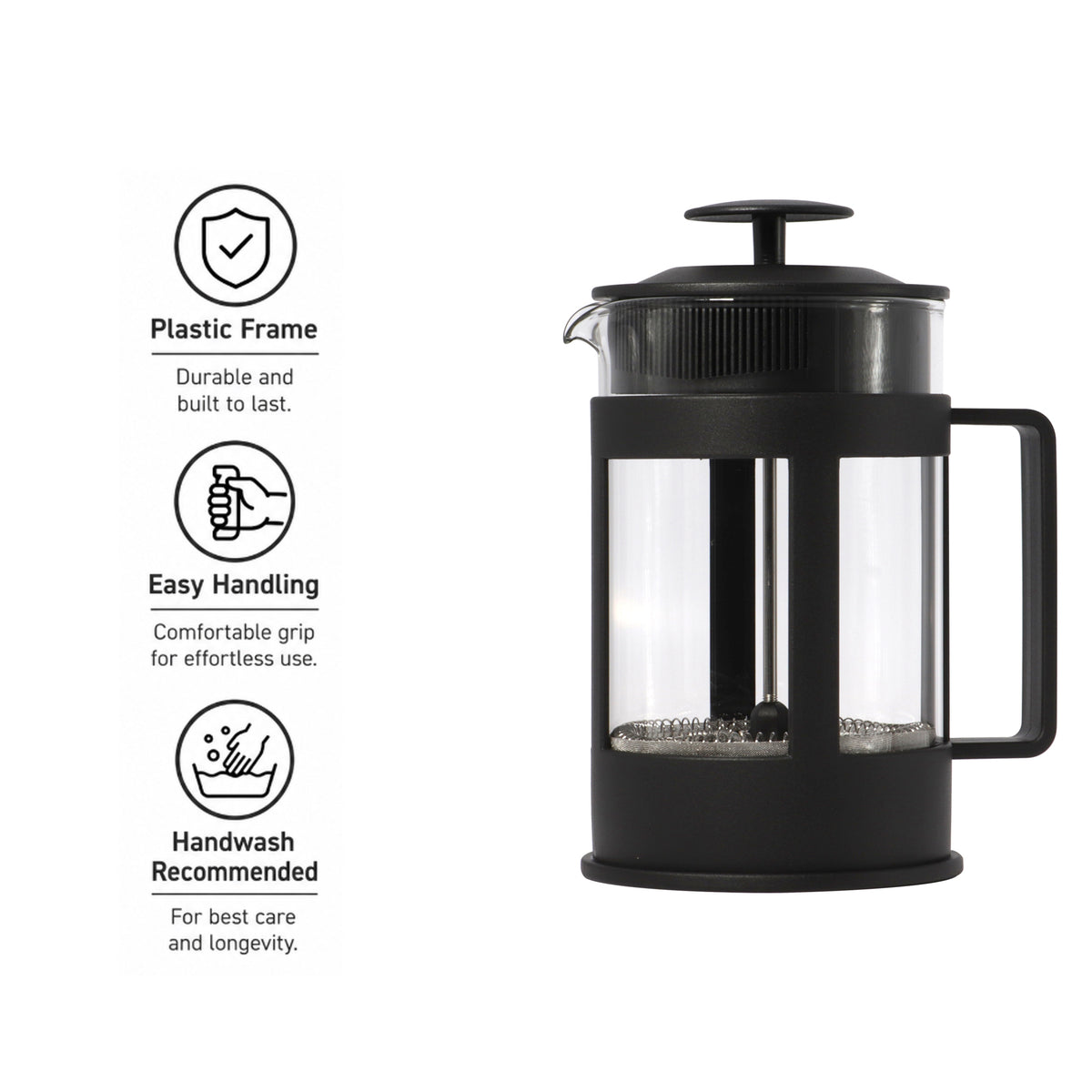 REGENT COFFEE PLUNGER BLACK WITH PLASTIC FRAME 6/8 CUP, 800ML