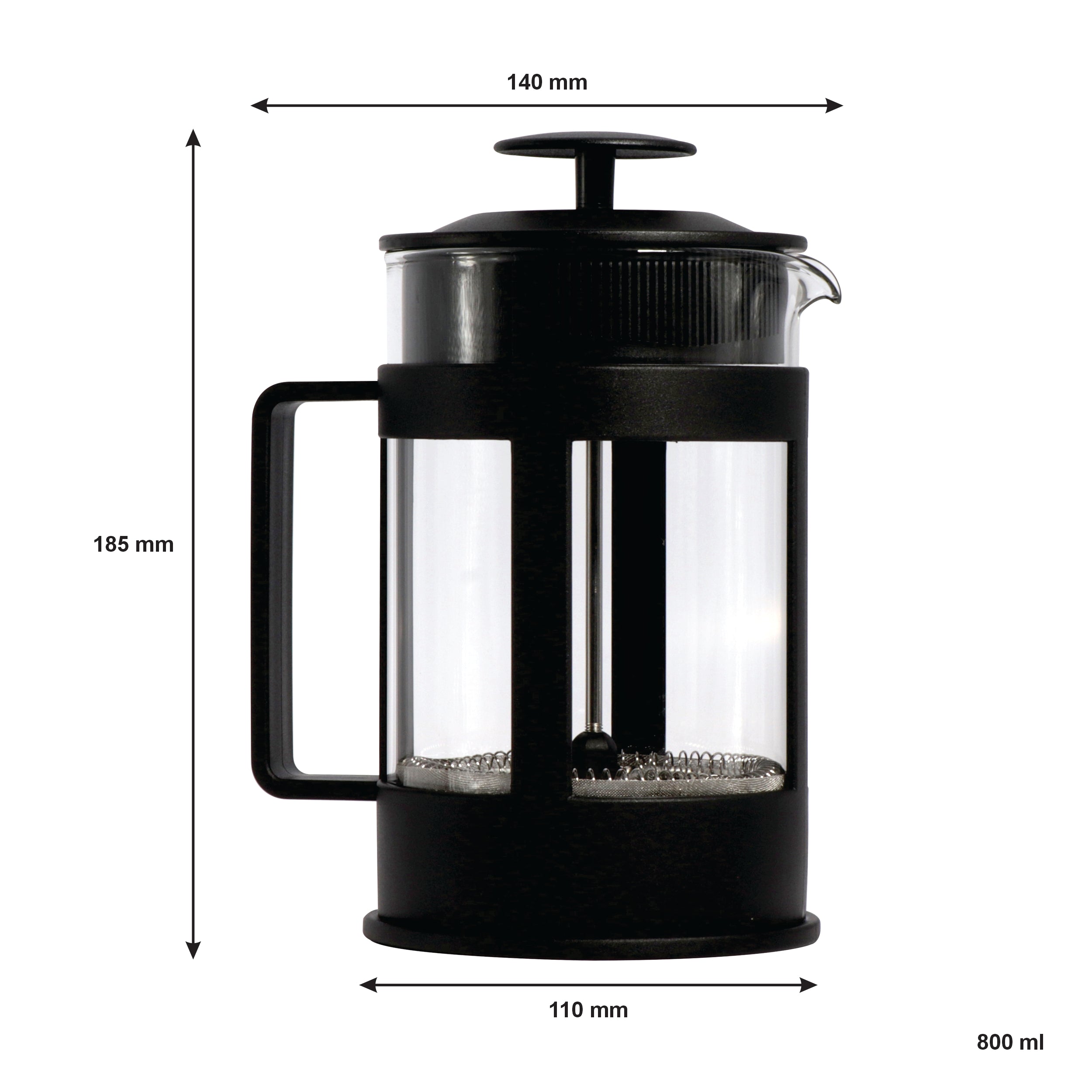 REGENT COFFEE PLUNGER BLACK WITH PLASTIC FRAME 6/8 CUP, 800ML