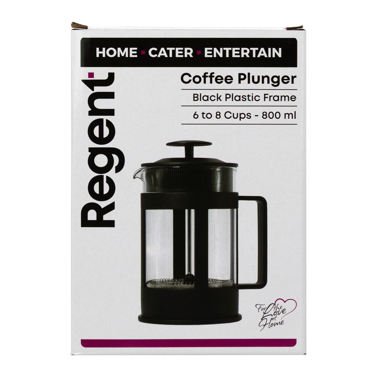 REGENT COFFEE PLUNGER BLACK WITH PLASTIC FRAME 6/8 CUP, 800ML
