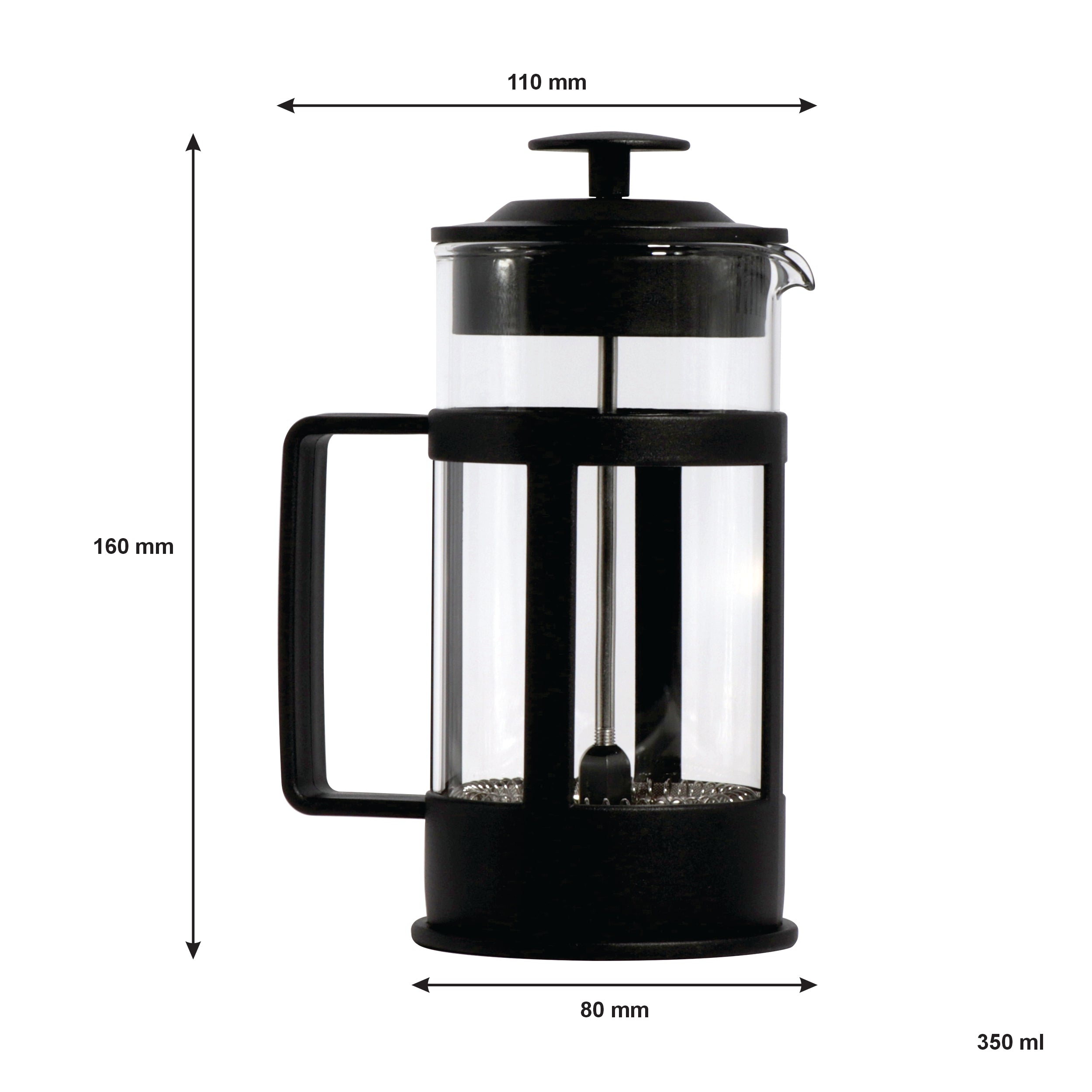 REGENT COFFEE PLUNGER BLACK WITH PLASTIC FRAME 3 CUP, 350ML