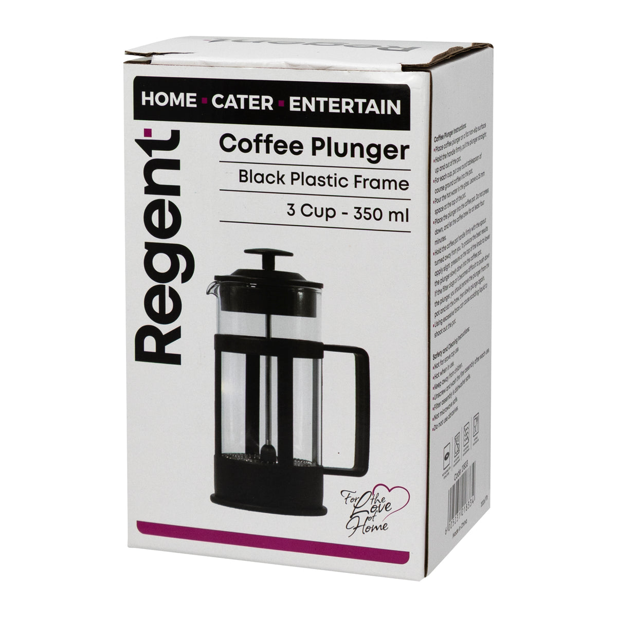 REGENT COFFEE PLUNGER BLACK WITH PLASTIC FRAME 3 CUP, 350ML