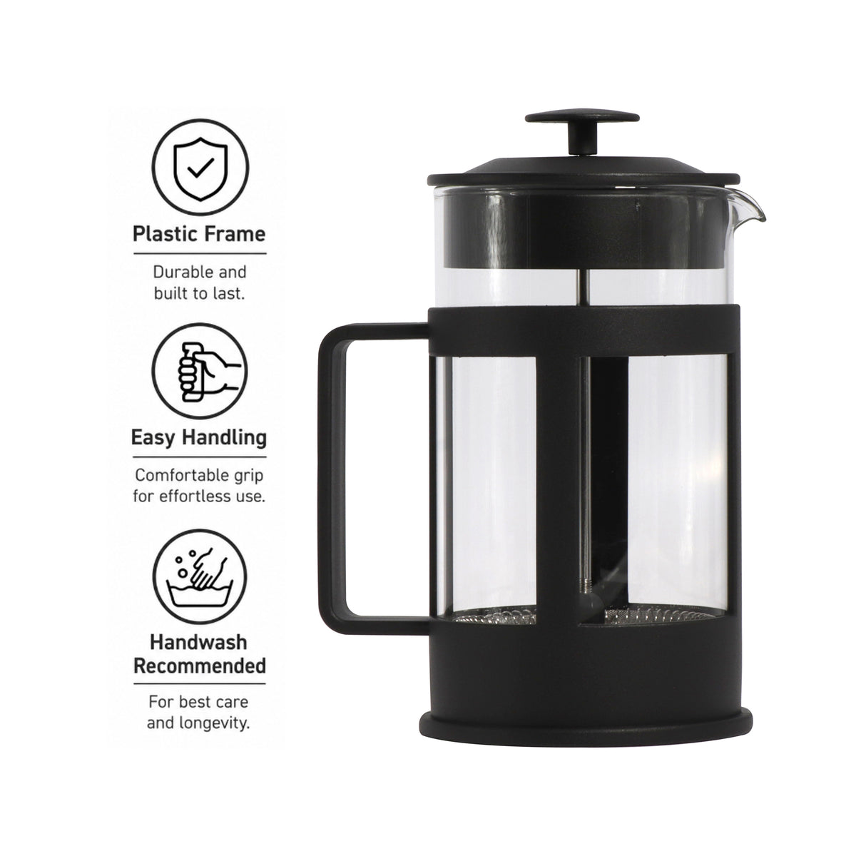 REGENT COFFEE PLUNGER BLACK WITH PLASTIC FRAME 6 CUP, 600ML