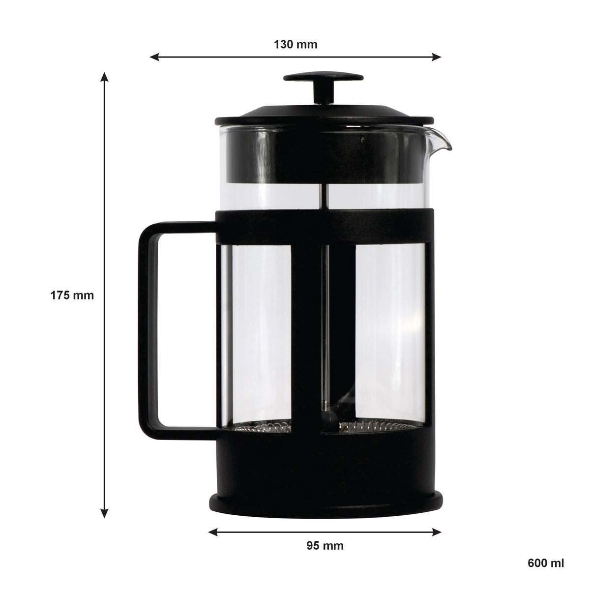 REGENT COFFEE PLUNGER BLACK WITH PLASTIC FRAME 6 CUP, 600ML