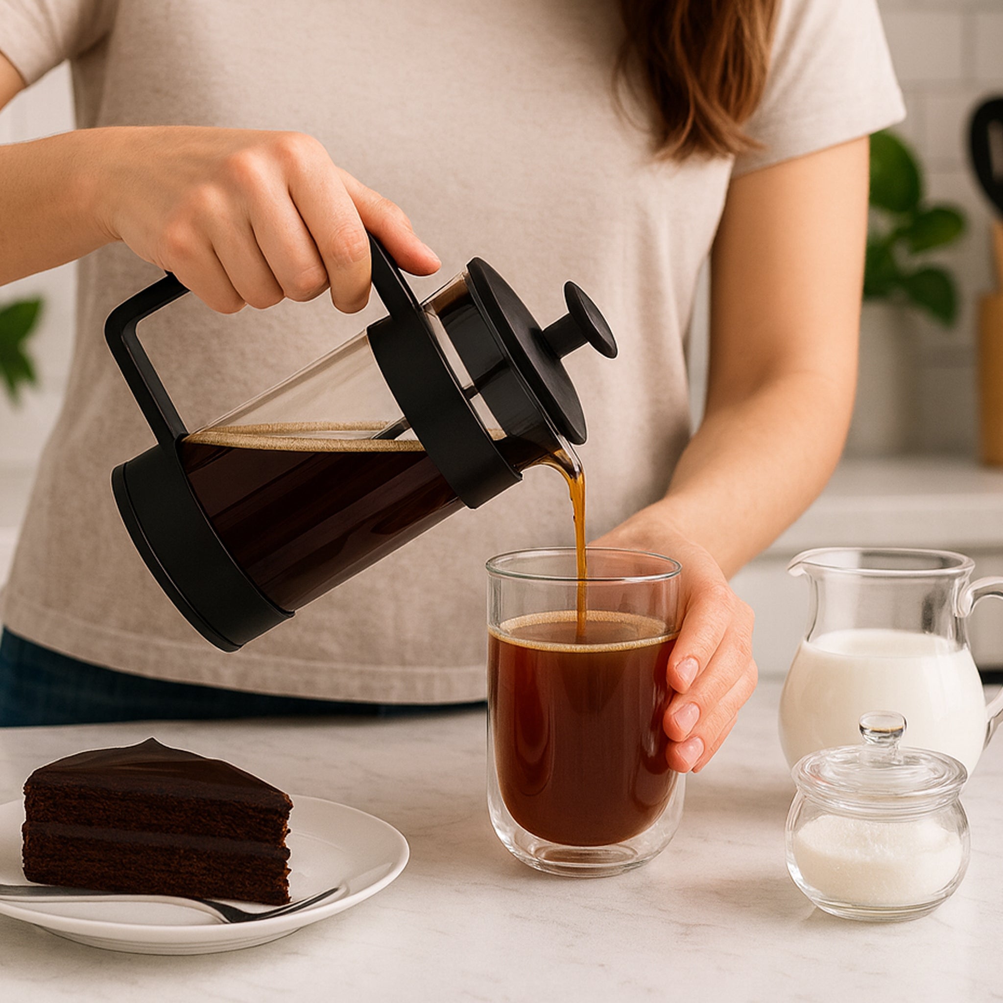 REGENT COFFEE PLUNGER BLACK WITH PLASTIC FRAME 6 CUP, 600ML