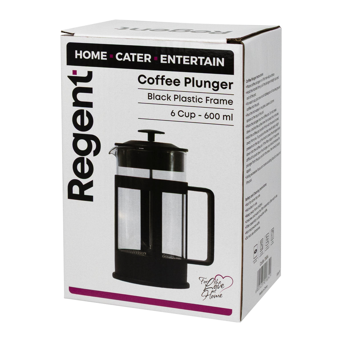 REGENT COFFEE PLUNGER BLACK WITH PLASTIC FRAME 6 CUP, 600ML