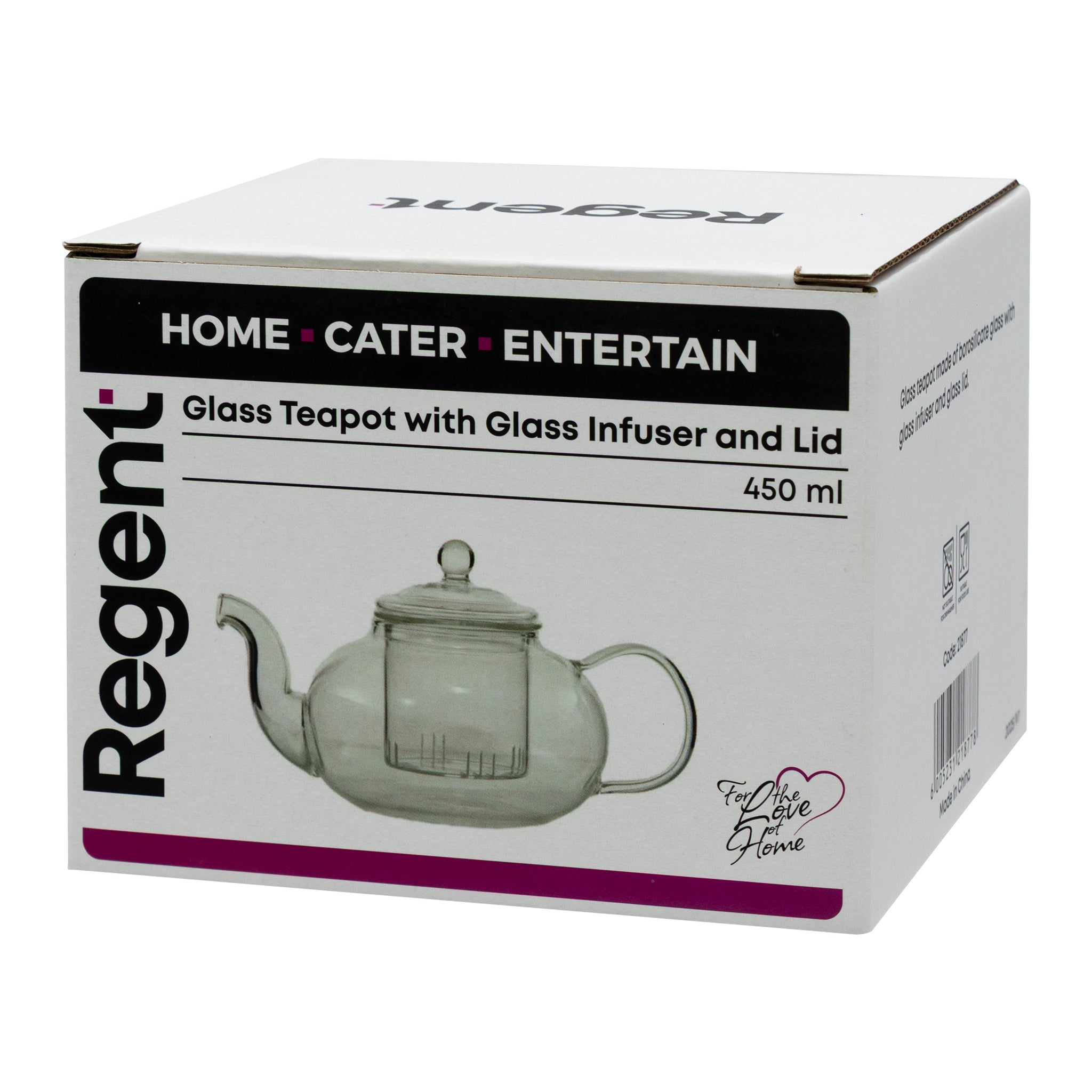 REGENT BOROSILICATE GLASS TEAPOT WITH INFUSER AND LID, 450ML