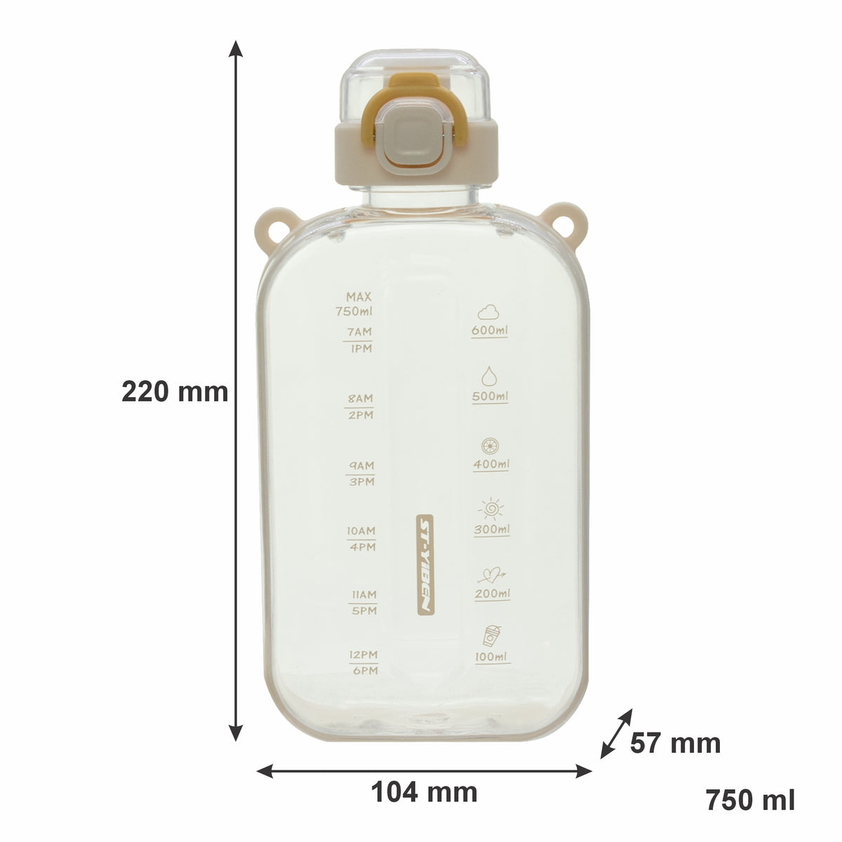 REGENT RECTANGULAR TRANSPARENT WATER BOTTLE PLASTIC WITH STRAP CREAM, 750ML