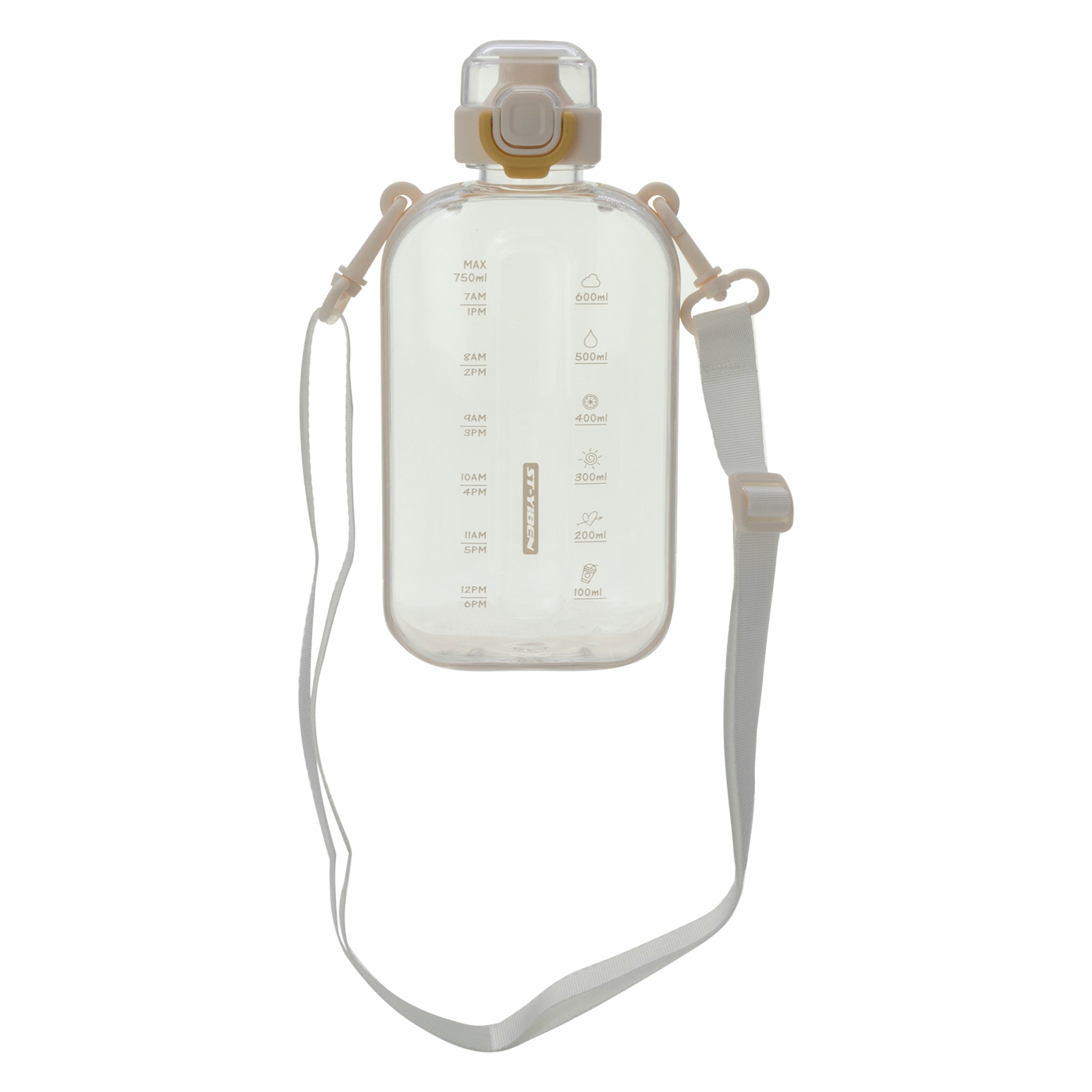 REGENT RECTANGULAR TRANSPARENT WATER BOTTLE PLASTIC WITH STRAP CREAM, 750ML