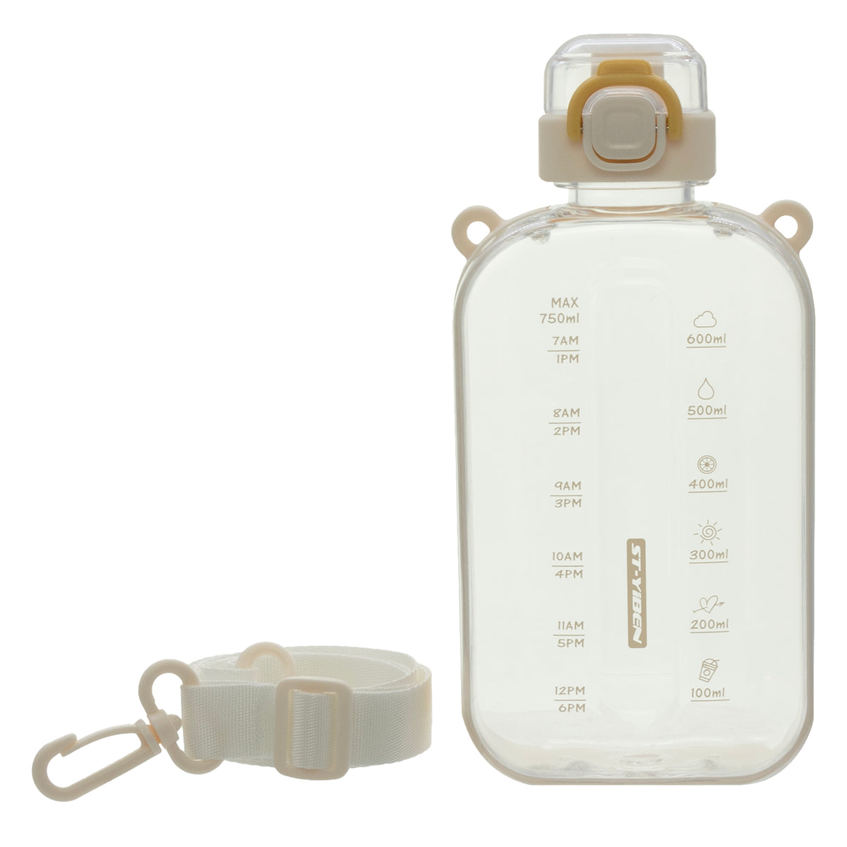 REGENT RECTANGULAR TRANSPARENT WATER BOTTLE PLASTIC WITH STRAP CREAM, 750ML