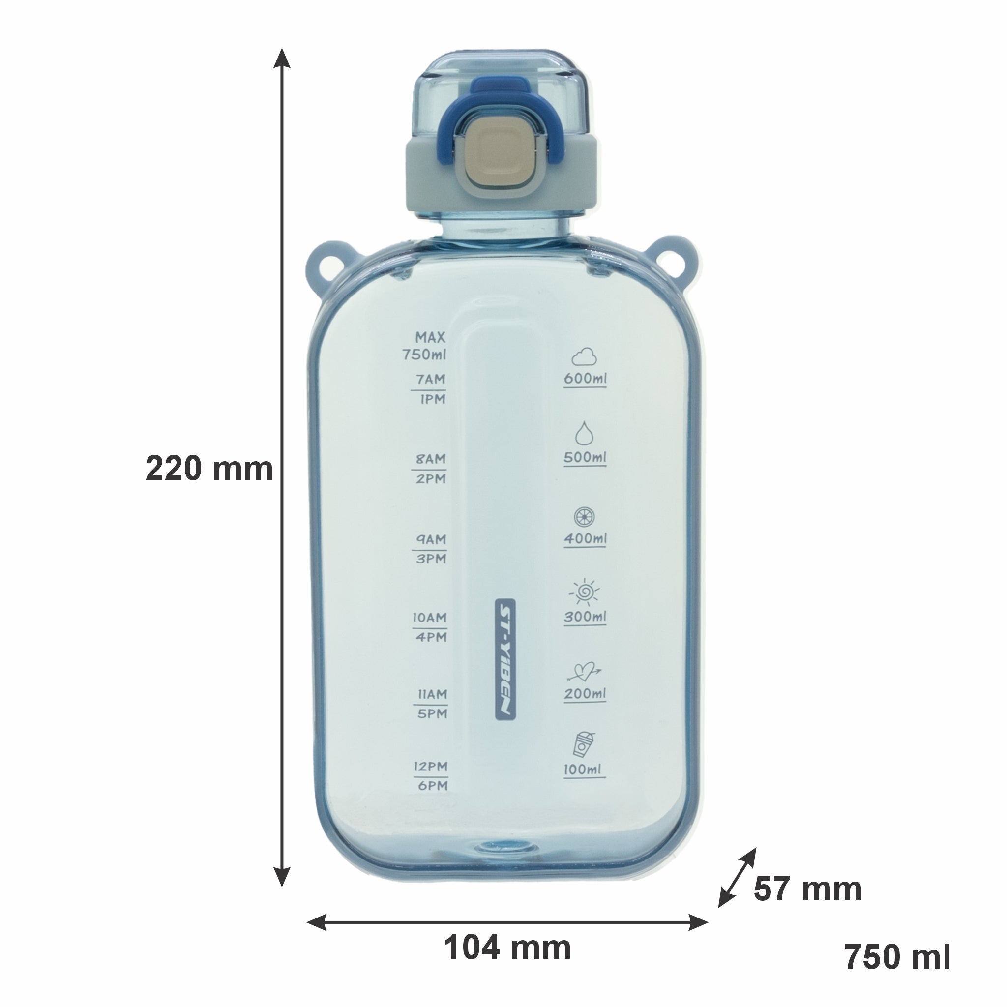 REGENT RECTANGULAR TRANSPARENT WATER BOTTLE PLASTIC WITH STRAP PASTEL BLUE, 750ML