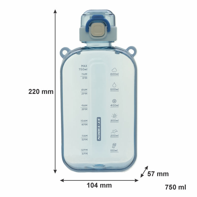 REGENT RECTANGULAR TRANSPARENT WATER BOTTLE PLASTIC WITH STRAP PASTEL BLUE, 750ML (100X55X210MM)