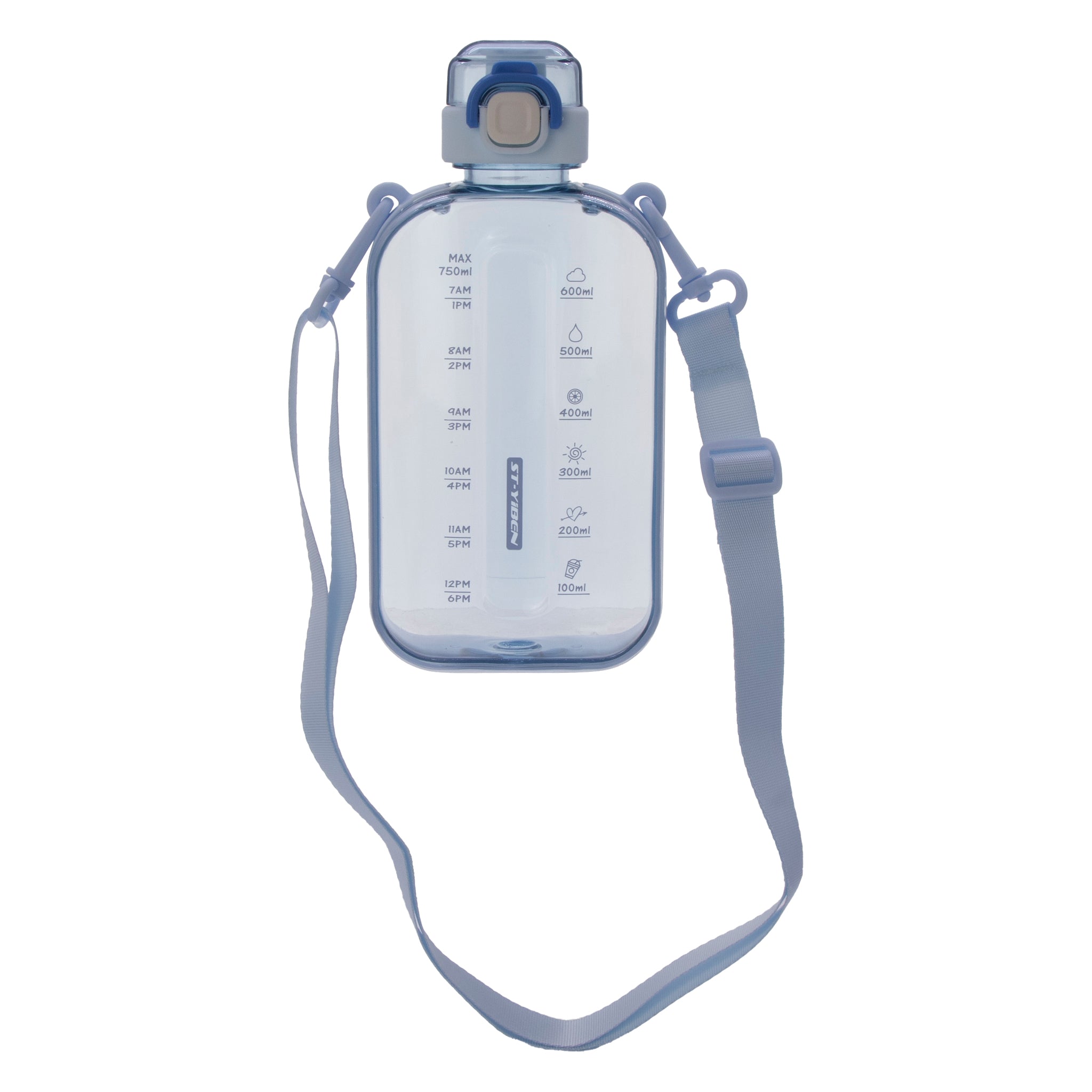 REGENT RECTANGULAR TRANSPARENT WATER BOTTLE PLASTIC WITH STRAP PASTEL BLUE, 750ML