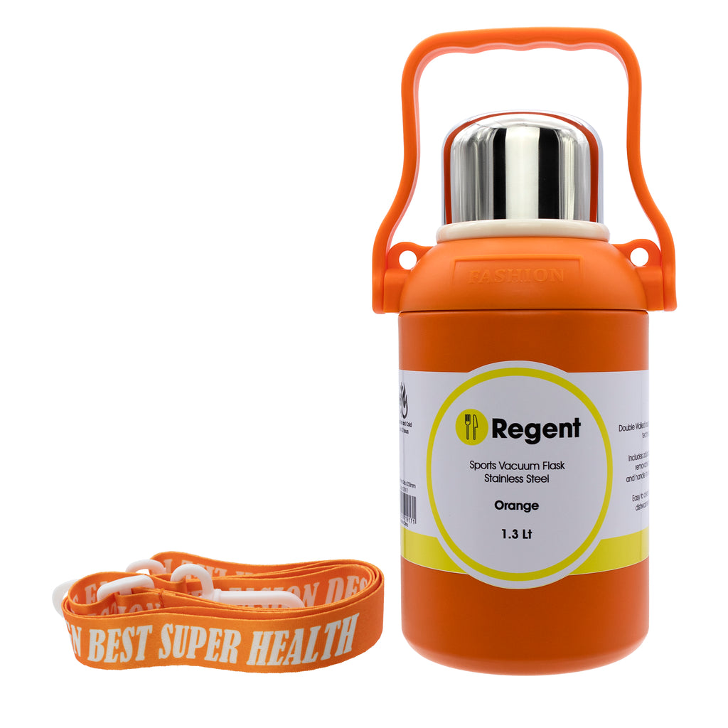 REGENT SPORTS VACUUM FLASK STAINLESS STEEL ORANGE, 1.3L