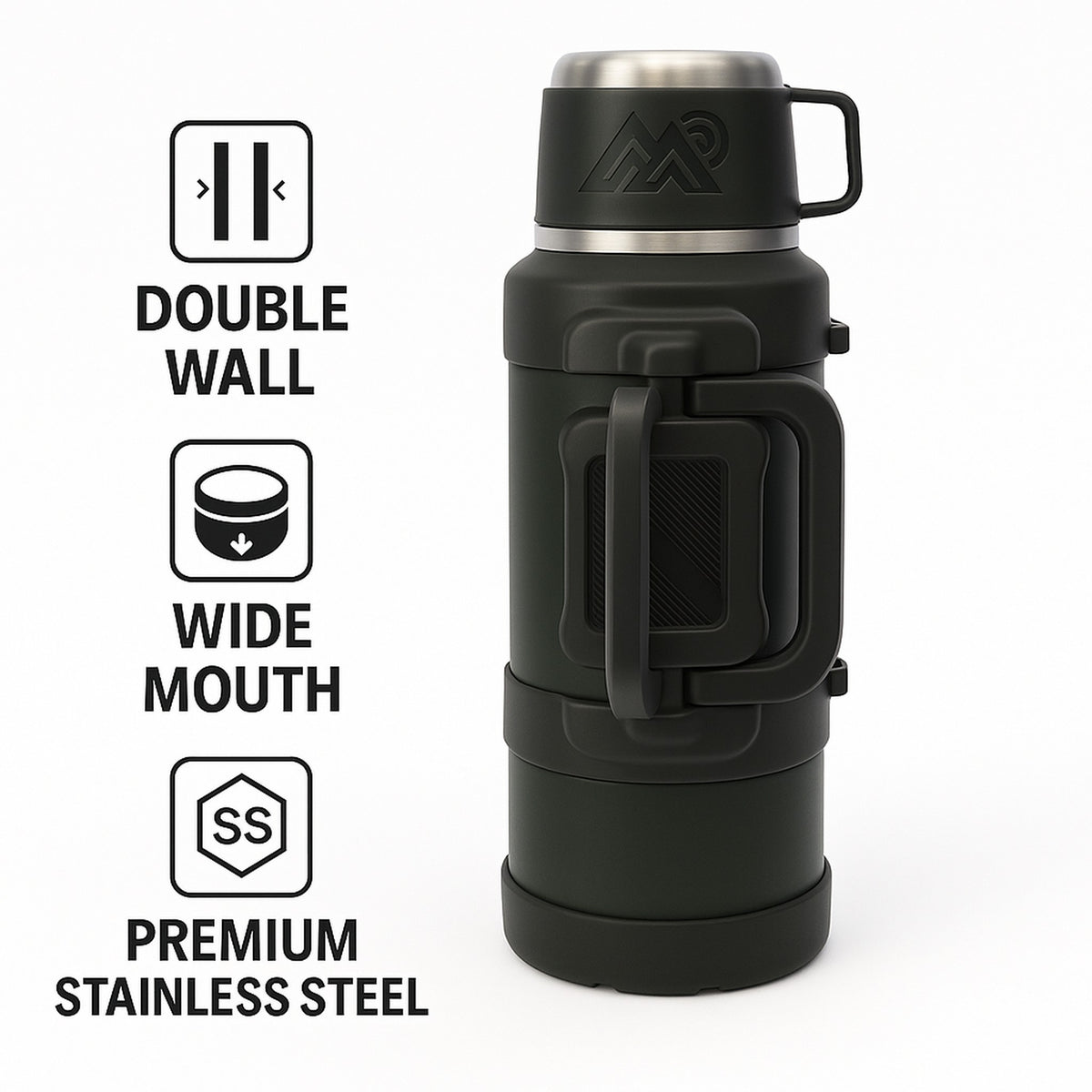 REGENT LARGE VACUUM FLASK STAINLESS STEEL WITH CUP LID KHAKI GREEN, 2L