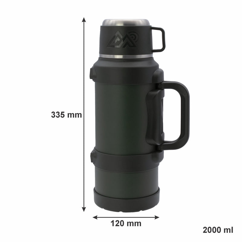 REGENT LARGE VACUUM FLASK STAINLESS STEEL WITH CUP LID KHAKI GREEN, 2LT (120MMDIAX330MM)