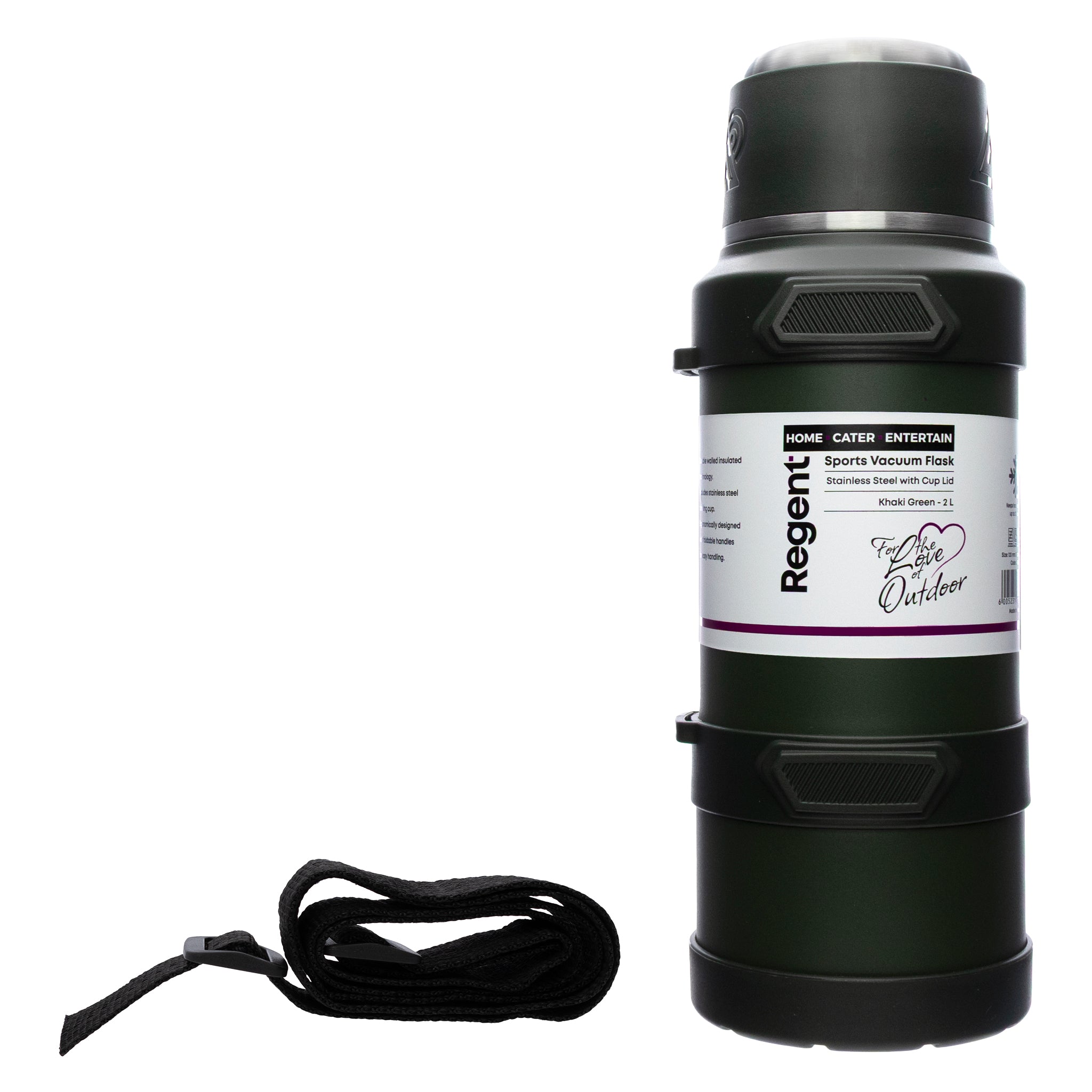 REGENT LARGE VACUUM FLASK STAINLESS STEEL WITH CUP LID KHAKI GREEN, 2L