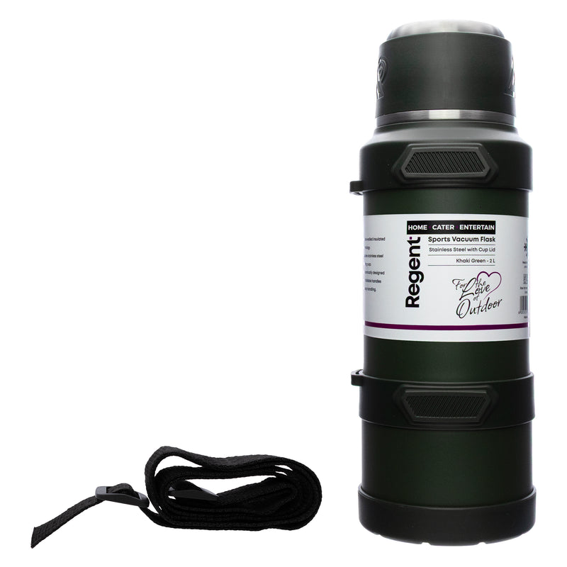 REGENT LARGE VACUUM FLASK STAINLESS STEEL WITH CUP LID KHAKI GREEN, 2LT (120MMDIAX330MM)