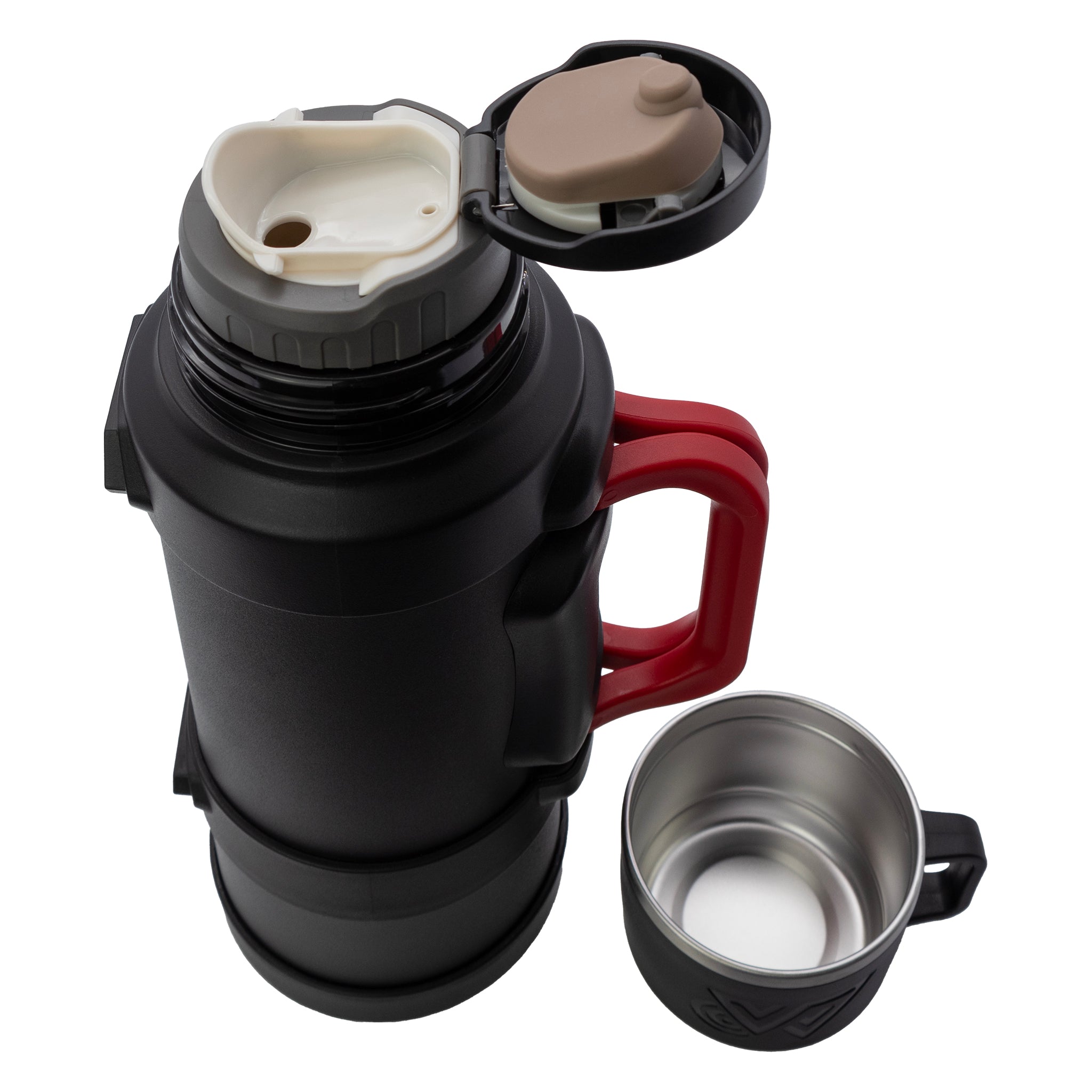 REGENT LARGE VACUUM FLASK STAINLESS STEEL WITH CUP LID MATT BLACK, 2L