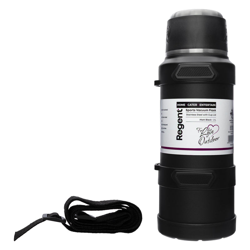 REGENT LARGE VACUUM FLASK STAINLESS STEEL WITH CUP LID MATT BLACK, 2LT (120MMDIAX330MM)
