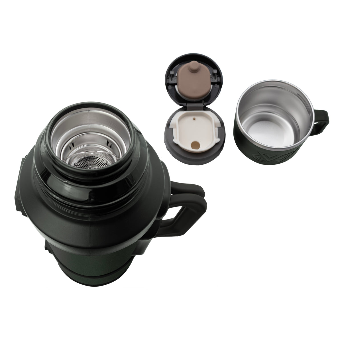 REGENT LARGE VACUUM FLASK STAINLESS STEEL WITH CUP LID KHAKI GREEN, 3.2L