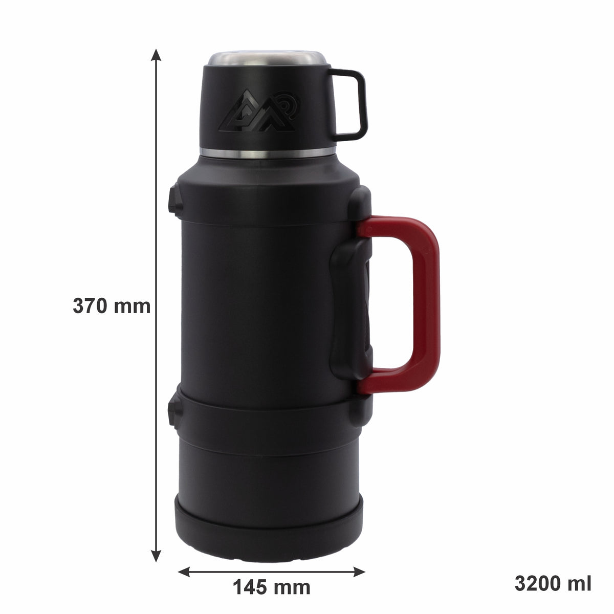 REGENT LARGE VACUUM FLASK STAINLESS STEEL WITH CUP LID MATT BLACK, 3.2L