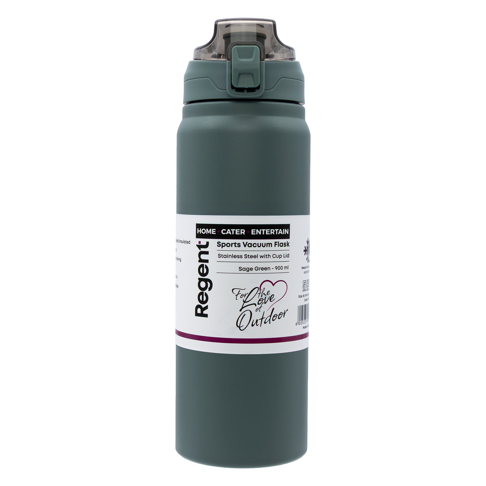 REGENT TRAVEL VACUUM FLASK STAINLESS STEEL WITH SIP STRAW SAGE GREEN, 900ML