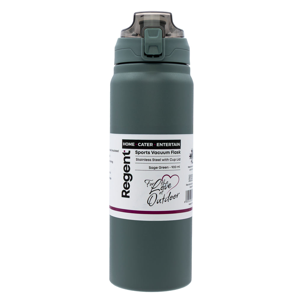 REGENT TRAVEL VACUUM FLASK STAINLESS STEEL WITH SIP STRAW SAGE GREEN, 900ML
