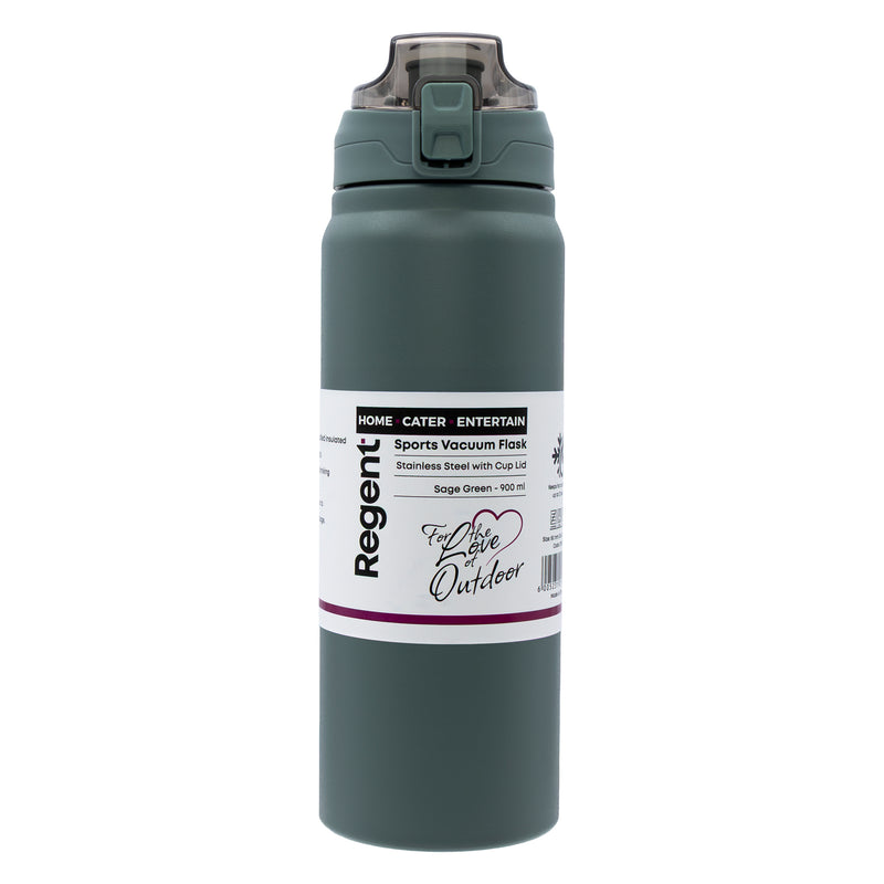 REGENT TRAVEL VACUUM FLASK STAINLESS STEEL WITH SIP STRAW SAGE GREEN, 900ML
