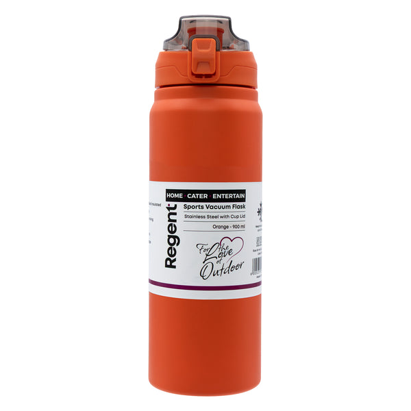 REGENT TRAVEL VACUUM FLASK STAINLESS STEEL WITH SIP STRAW ORANGE, 900ML