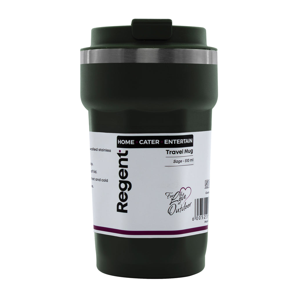 REGENT DOUBLE WALL STAINLESS STEEL TRAVEL MUG SAGE, 510ML