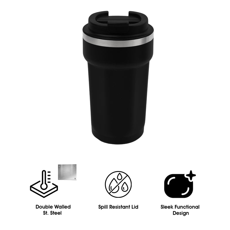 REGENT DOUBLE WALL STAINLESS STEEL TRAVEL MUG BLACK, 510ML