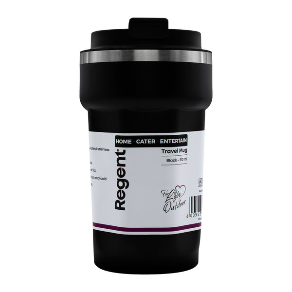 REGENT DOUBLE WALL STAINLESS STEEL TRAVEL MUG BLACK, 510ML