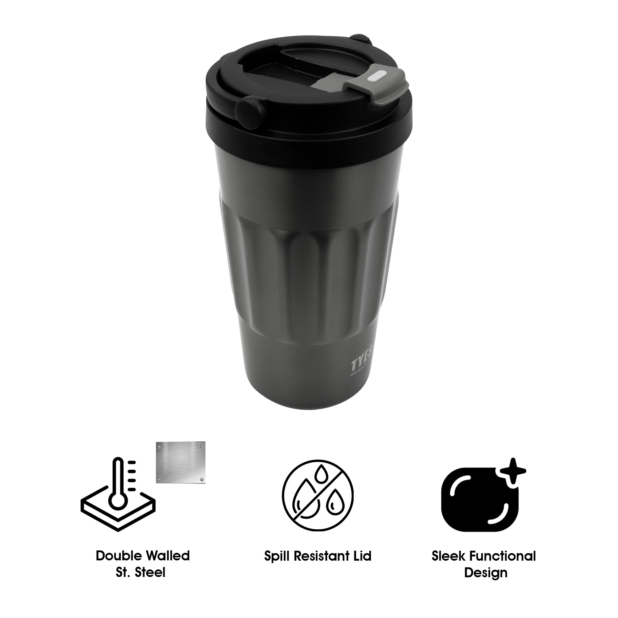 REGENT DOUBLE WALLED INSULATED TRAVEL MUG ST. STEEL AND PP PLASTIC LID GREY, 500ML