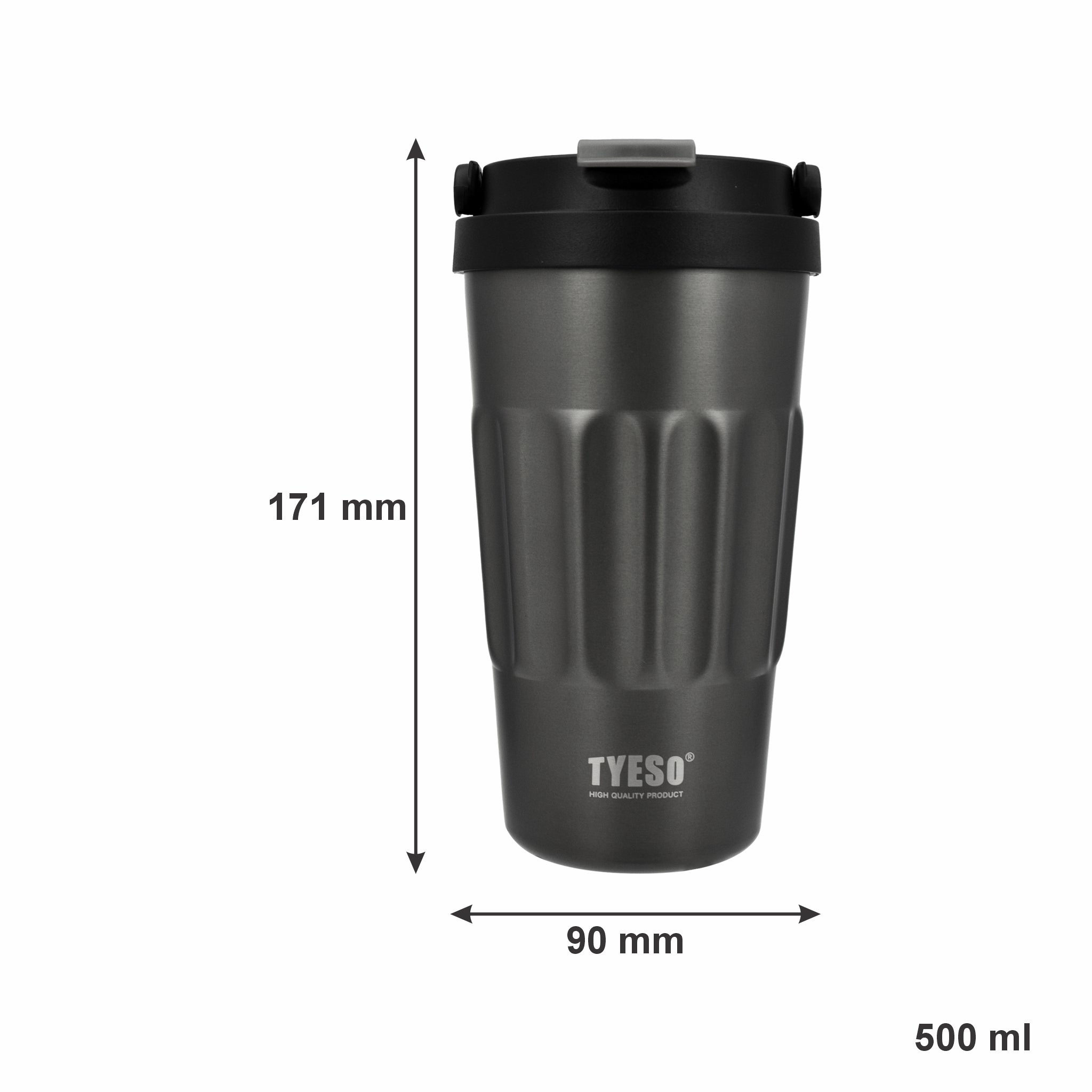 REGENT DOUBLE WALLED INSULATED TRAVEL MUG ST. STEEL AND PP PLASTIC LID GREY, 500ML