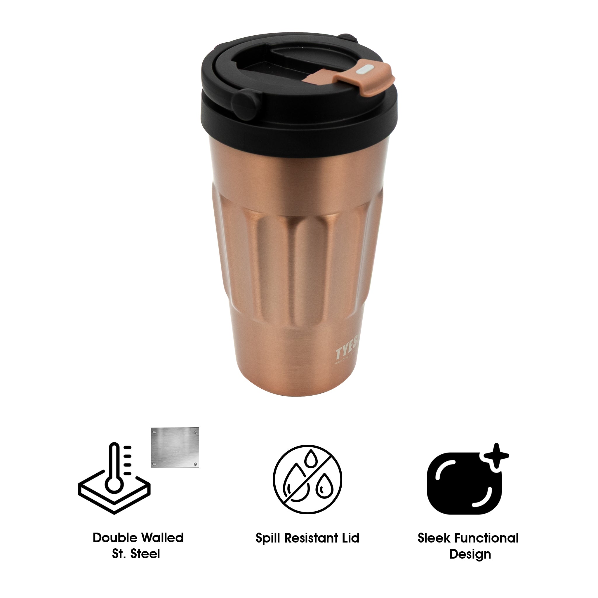 REGENT DOUBLE WALLED INSULATED TRAVEL MUG ST. STEEL AND PP PLASTIC LID BRONZE, 500ML