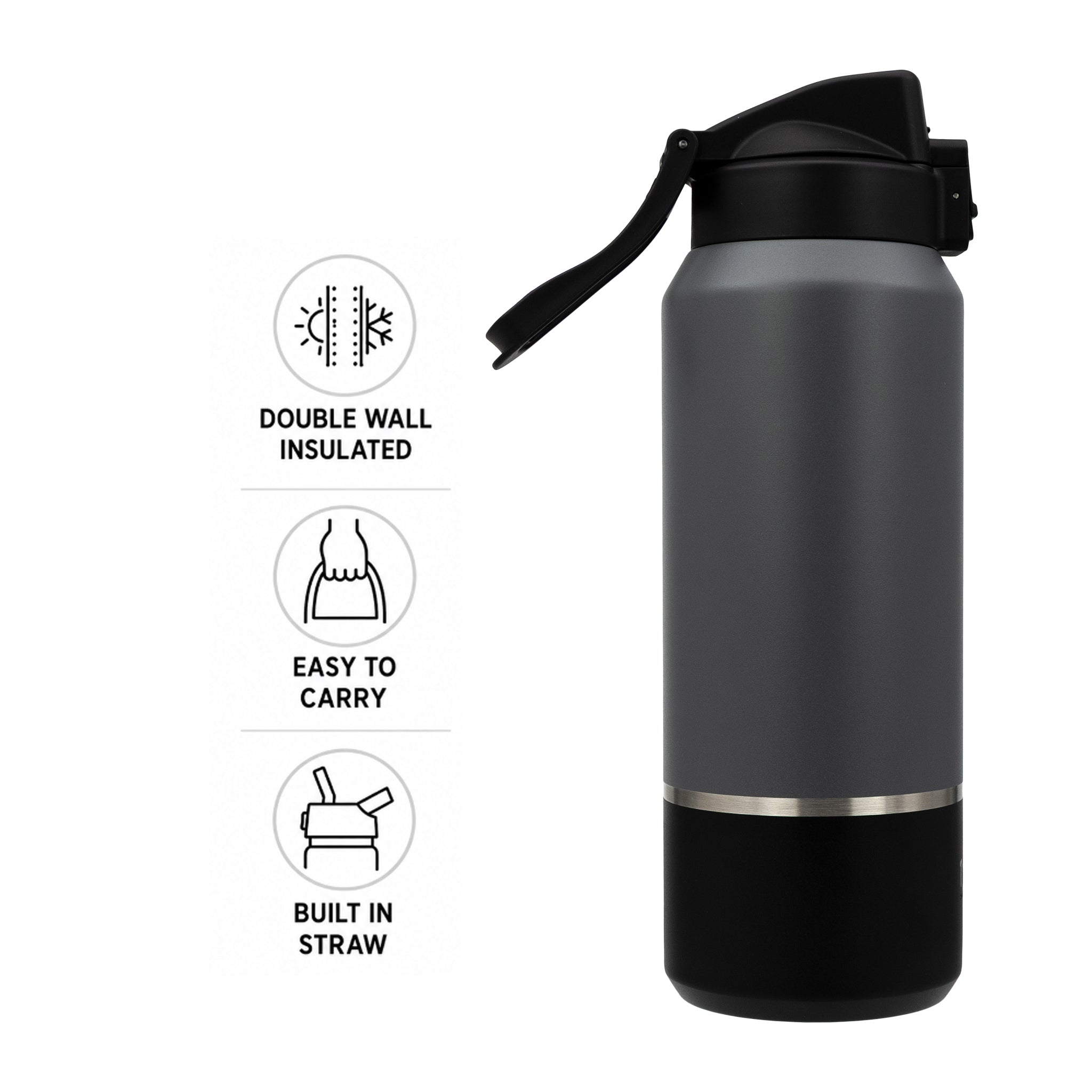 REGENT DOUBLE WALLED VACUUM INSULATED FLASK ST. STEEL AND PP PLASTIC GREY, 1.2L