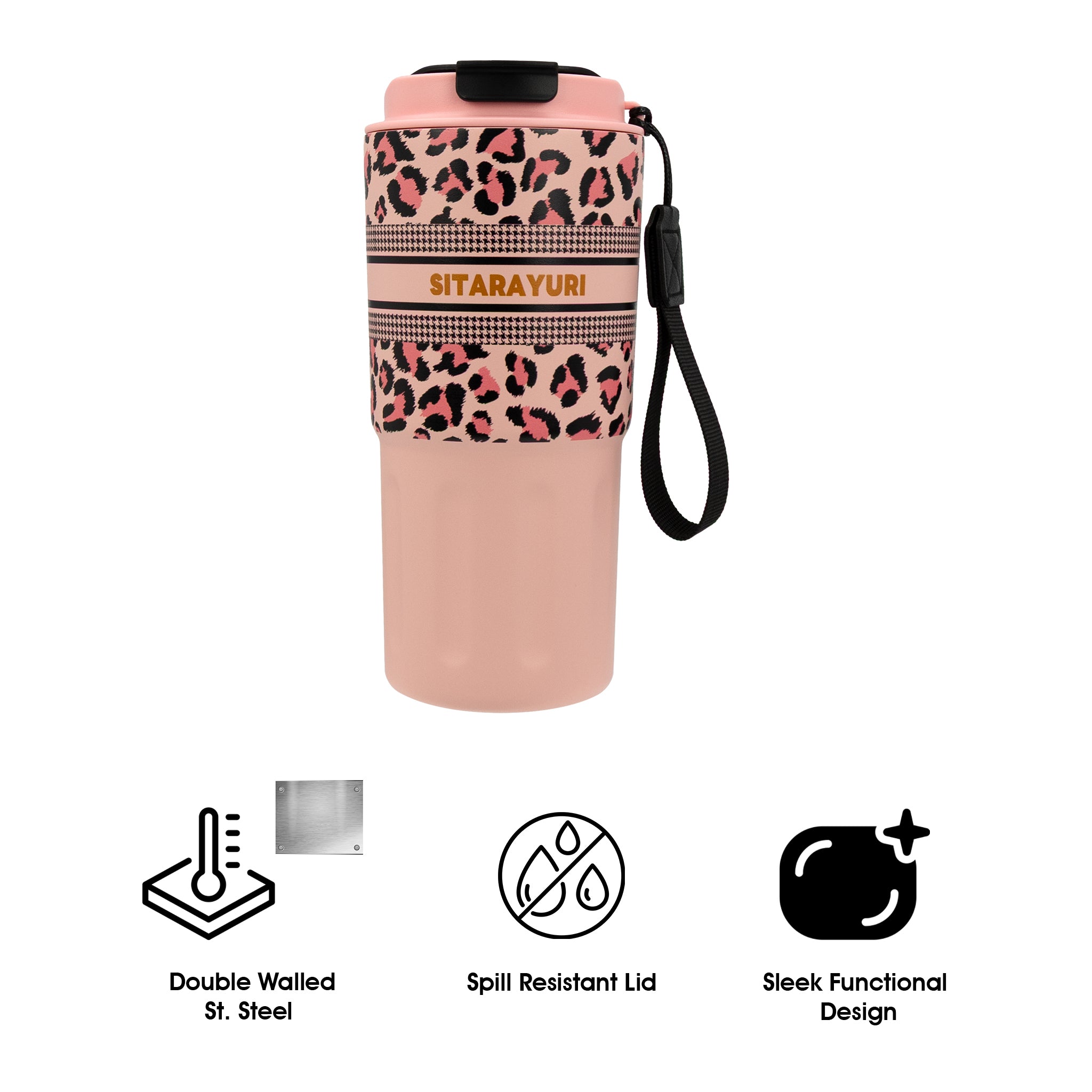 REGENT DOUBLE WALLED INSULATED TRAVEL MUG ST. STEEL AND PP PLASTIC PINK, 600ML