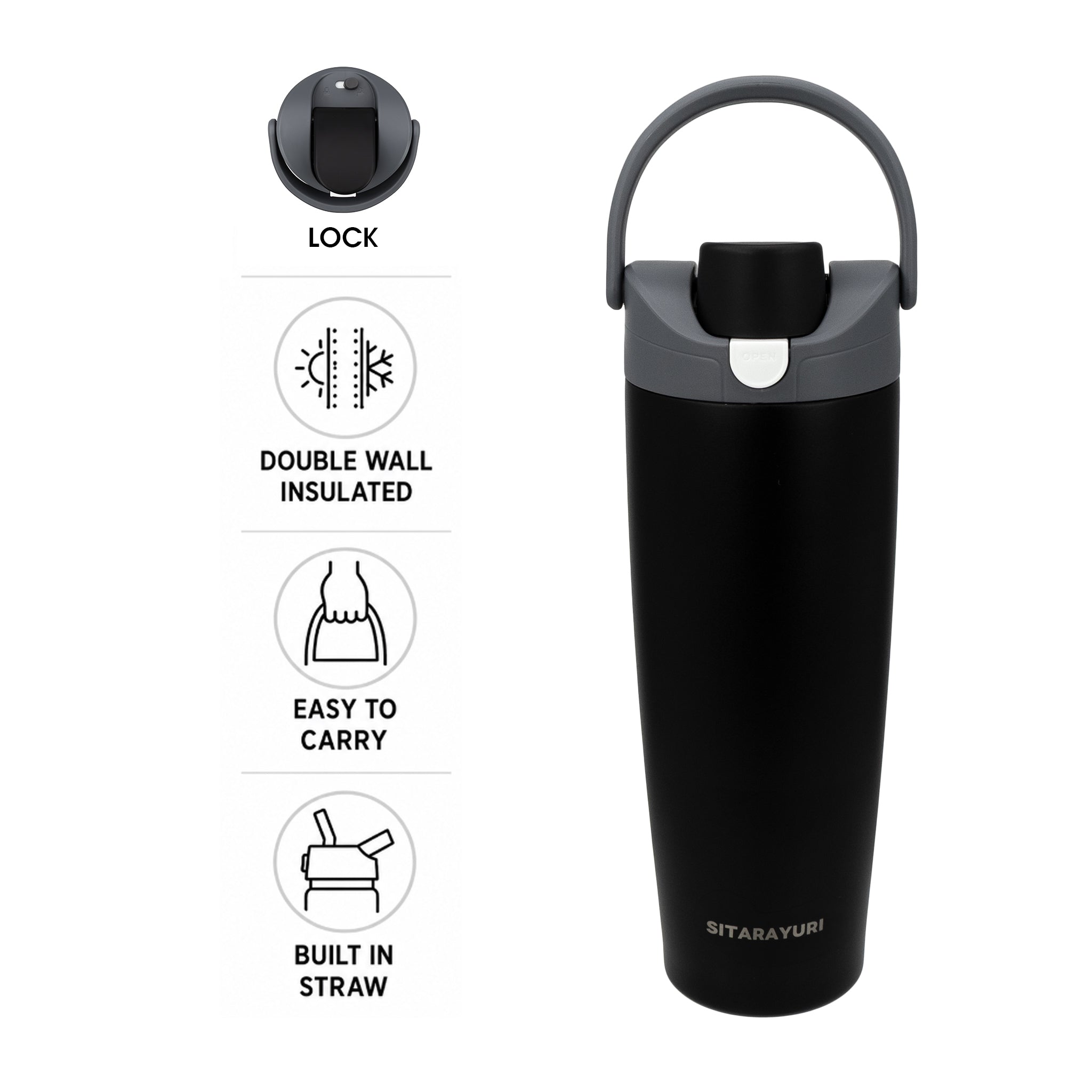 REGENT DOUBLE WALLED VACUUM INSULATED FLASK ST. STEEL AND PP PLASTIC BLACK, 900ML