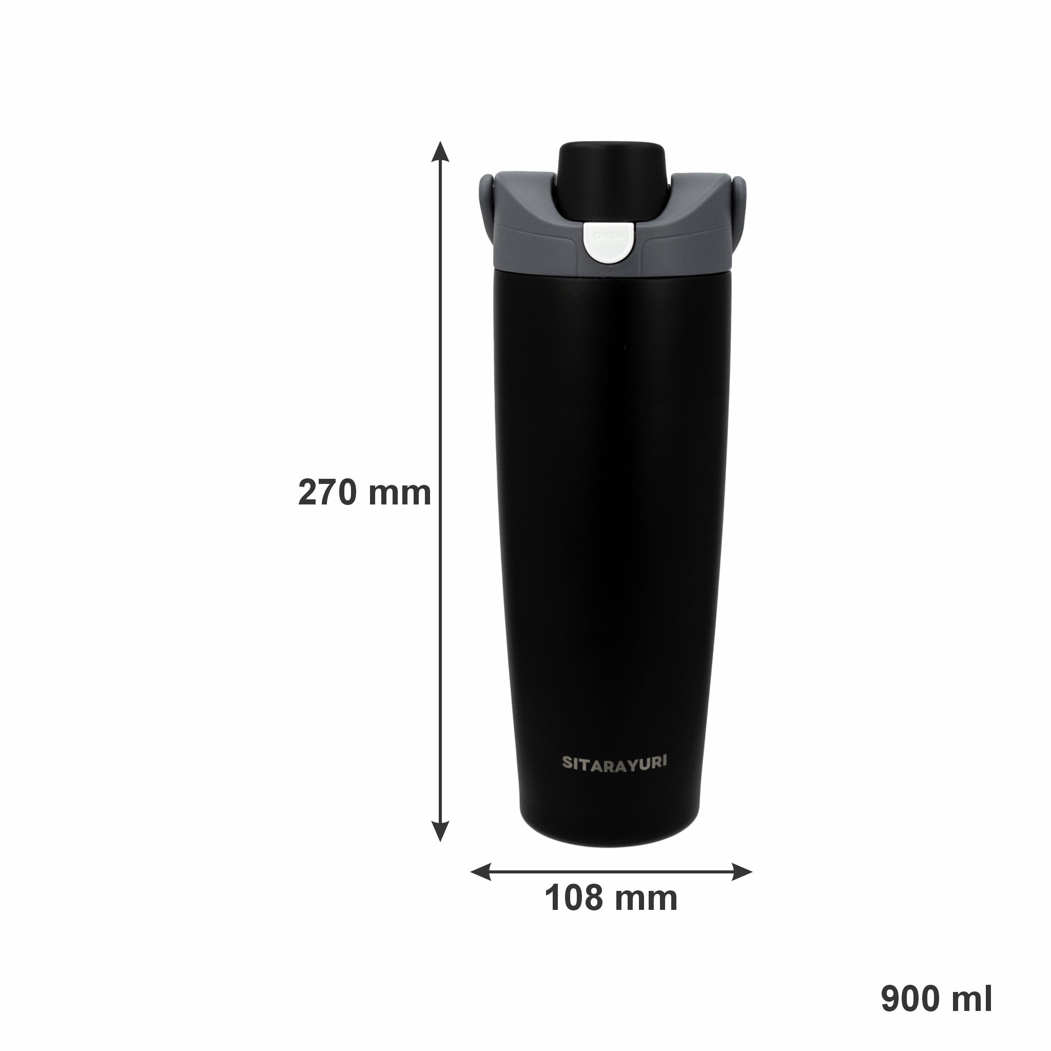 REGENT DOUBLE WALLED VACUUM INSULATED FLASK ST. STEEL AND PP PLASTIC BLACK, 900ML