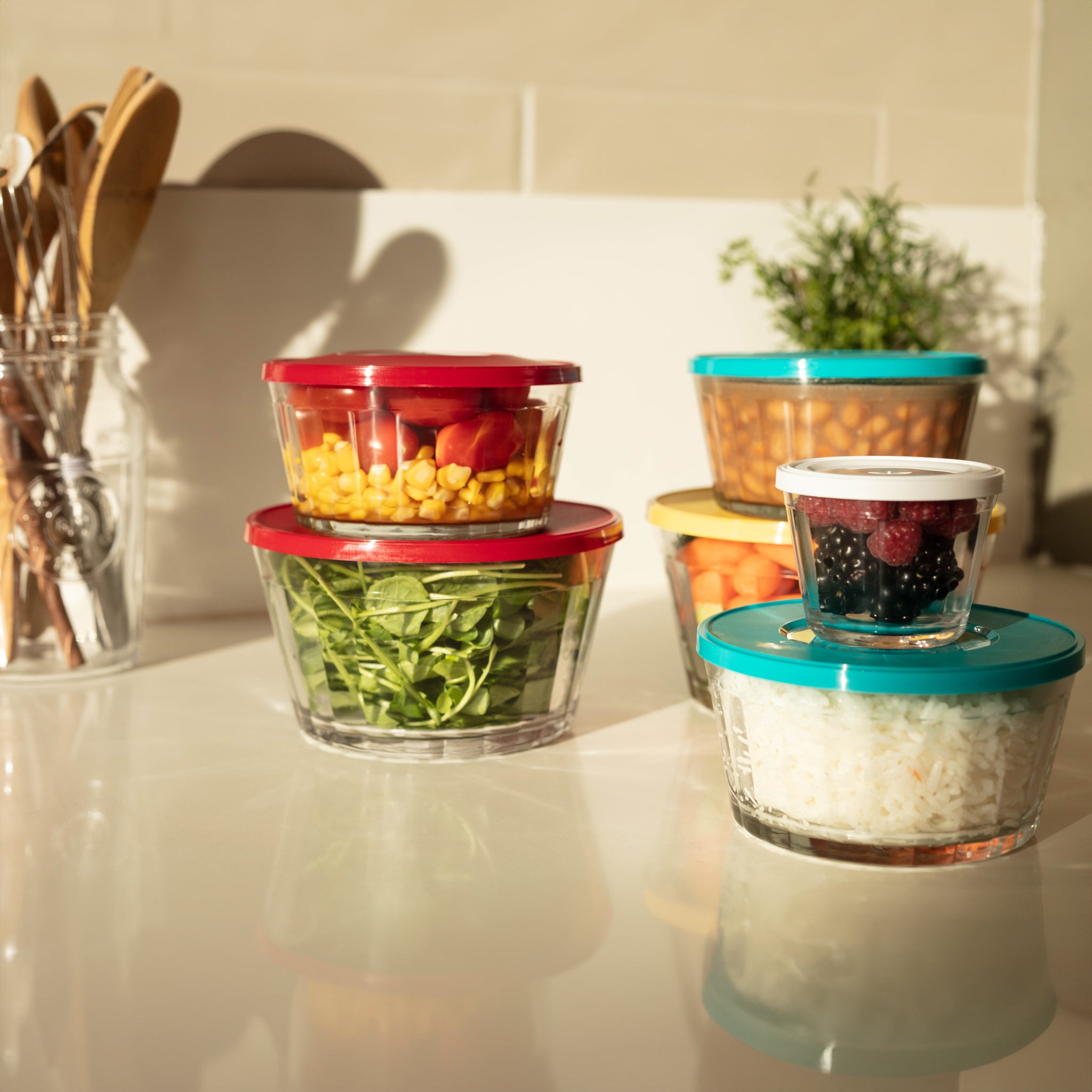 NADIR AMERICANO XL BOWL WITH 3 COLOURED PLASTIC LIDS, 1L