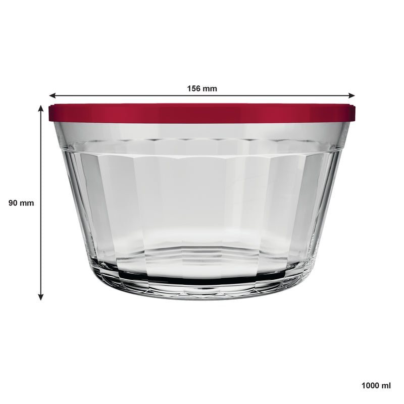 NADIR AMERICANO XL BOWL WITH 4 COLOURED PLASTIC LIDS, 1LT