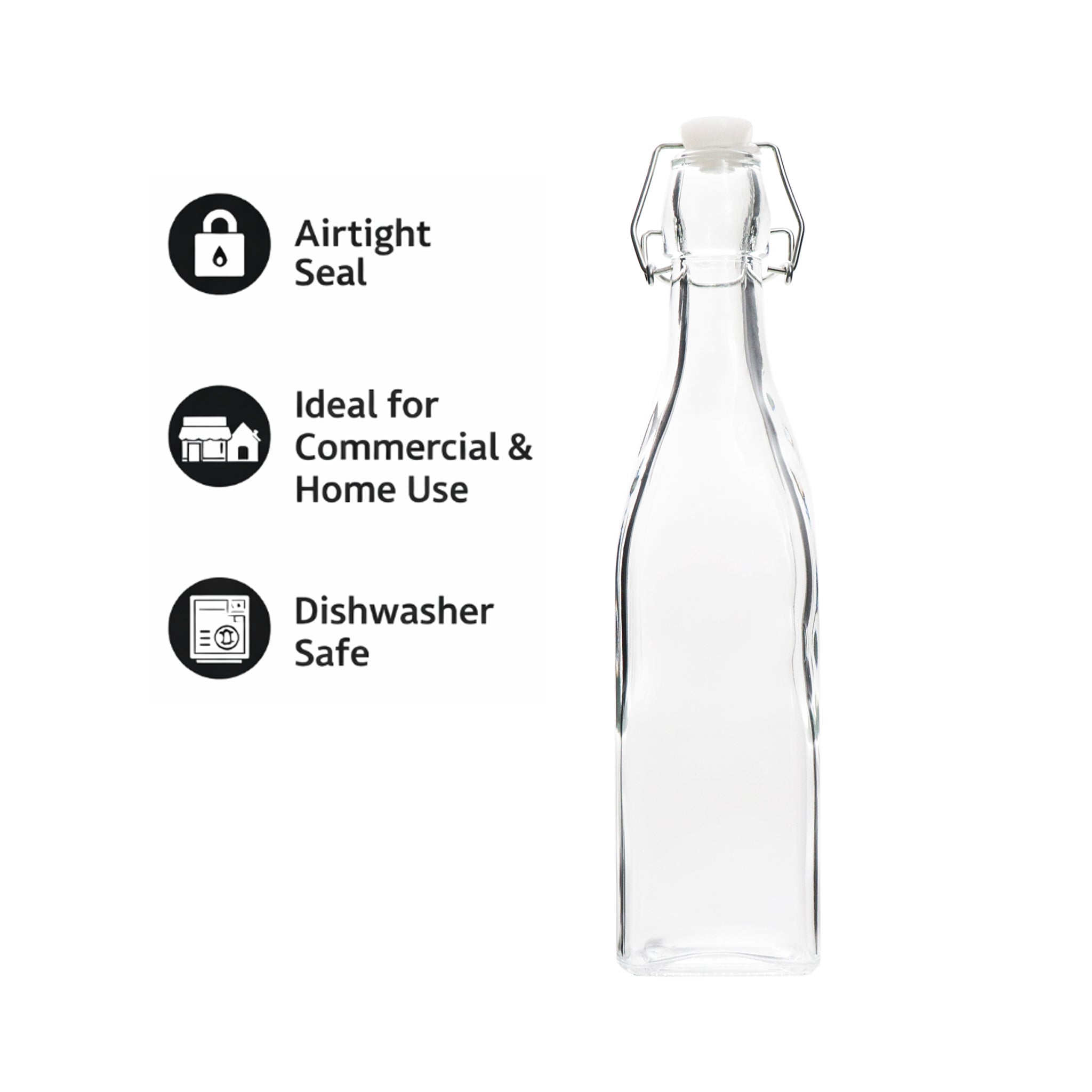 REGENT GLASS WATER BOTTLE SQUARE WITH CLIP-TOP LID, 1L