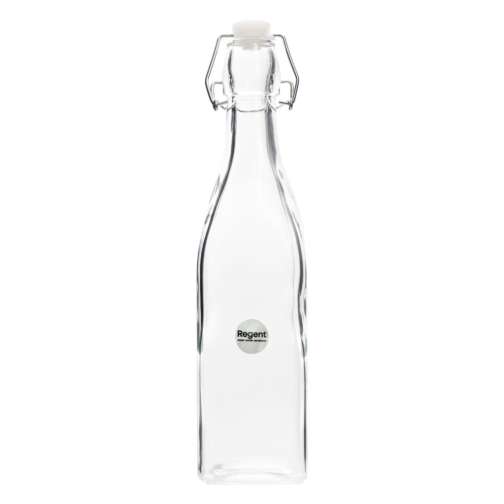 REGENT GLASS WATER BOTTLE SQUARE WITH CLIP-TOP LID, 1L