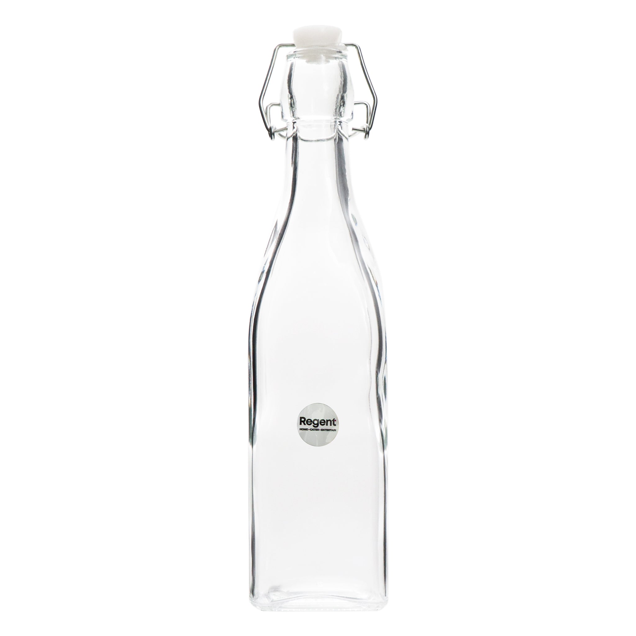 REGENT GLASS WATER BOTTLE SQUARE WITH CLIP-TOP LID, 1L